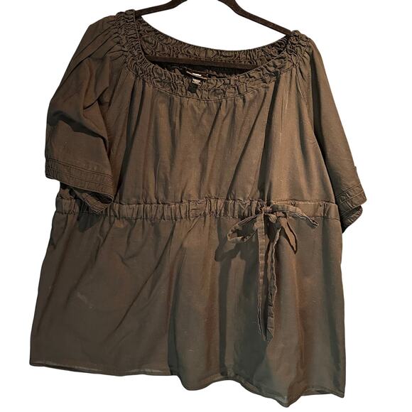 Goth Emo Black Mossimo Short Sleeve Blouse 20W Tie Waist Stitching Office Core - Picture 1 of 8